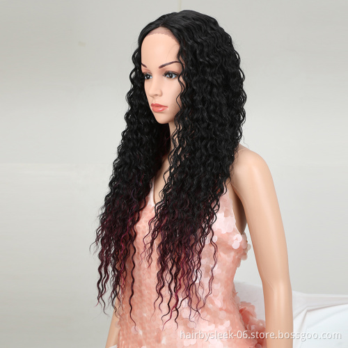 Magic Hair Synthetic Wig Lace Front Heat Resistant Fiber Long Curly Black Red Wig 28 Inch For Black Women